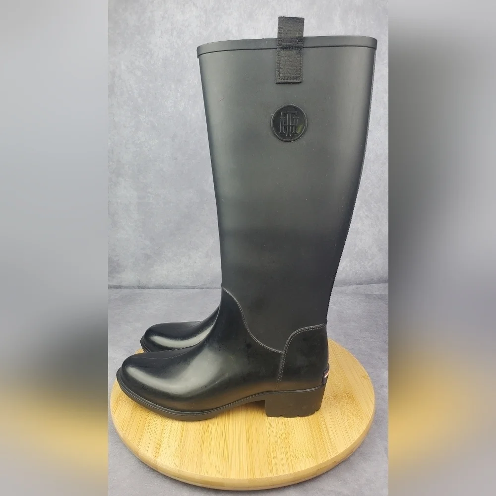 Tommy Hilfiger‎ tall black rubber Women's rain boots Size 7M